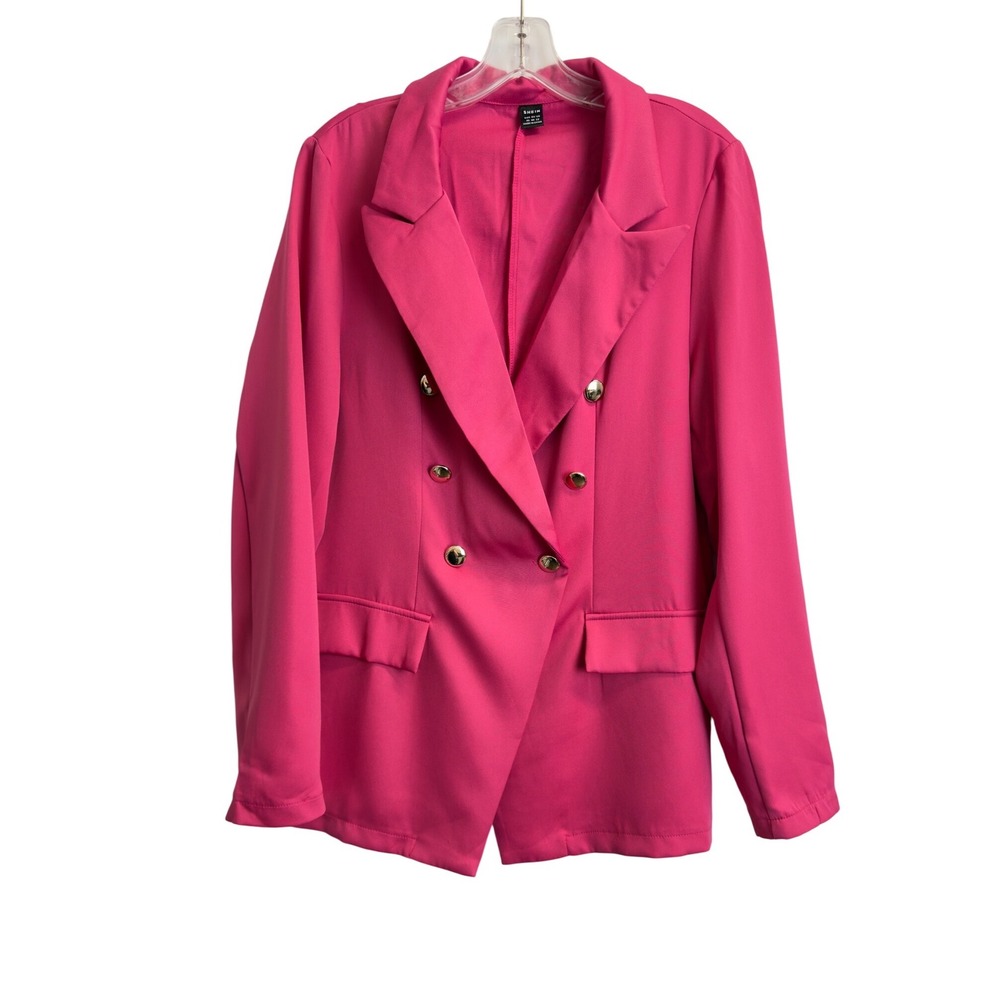 SHEIN Womens Pink Double Breasted Blazer Gold Button Jacket XL Unlined